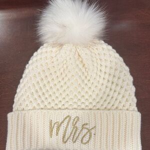 Cream Knit Beanie with Pom Pom